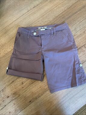 Hei Hei Mauve Roll-Tab Bermuda Shorts with Button Detail